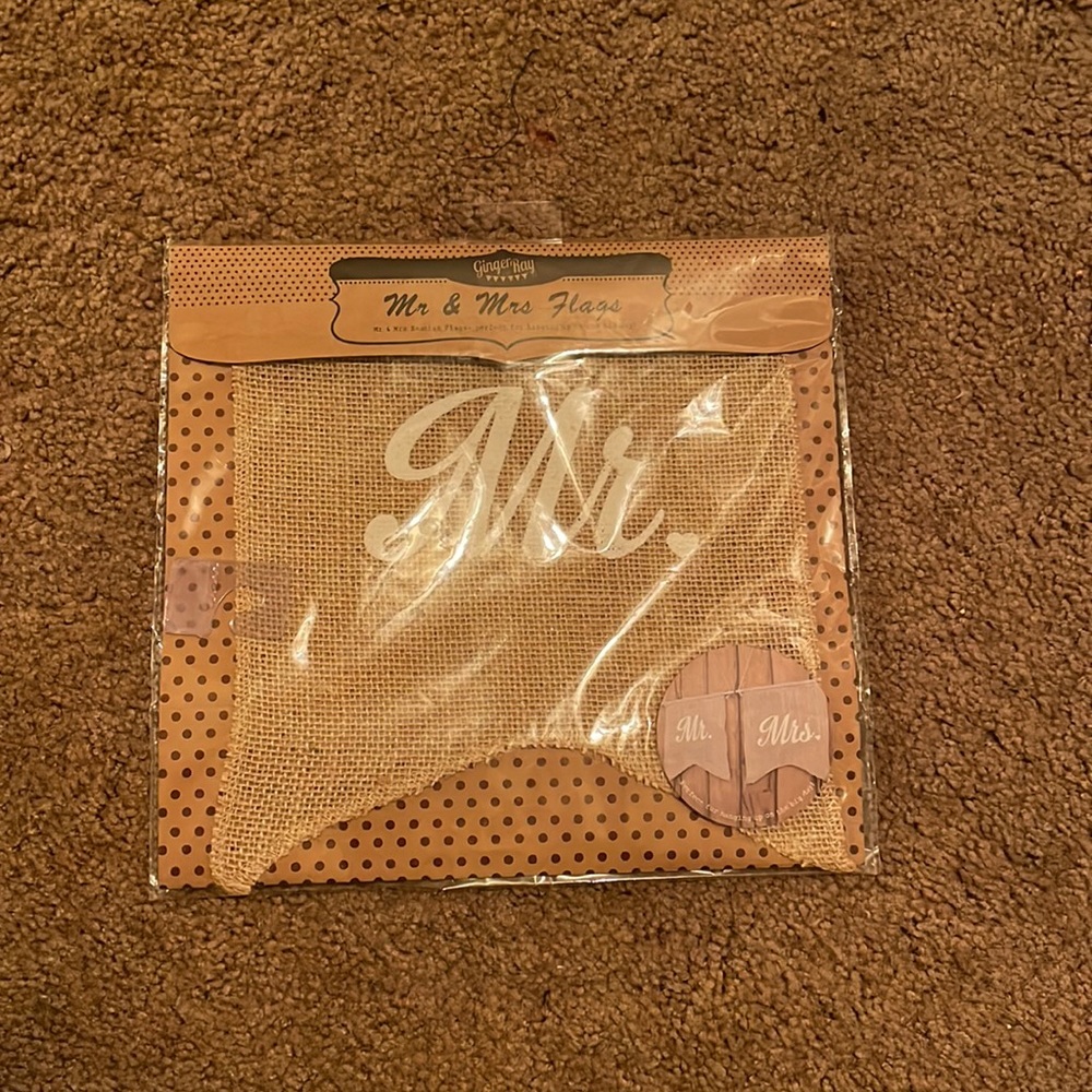 "Mr. Mrs." burlap flags NWT never opened